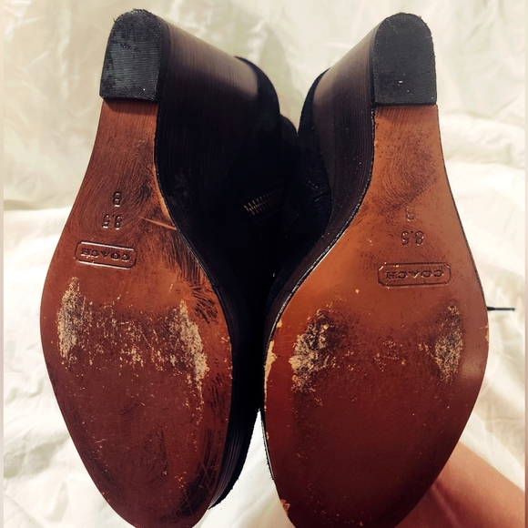 Coach Poppy black suede platform wedge boots. Size 8.5 - Picture 5 of 6